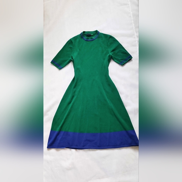 NWOT! Chic Athleisure Colorblock Green/Blue Ava Women's Preppy Midi-Dress Small - Picture 5 of 9
